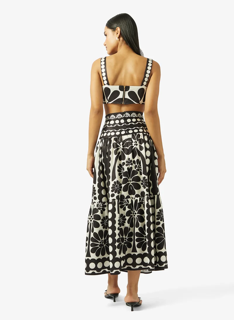 Ginger Square Neck Floral Print Top & A Line Skirt Coord Set